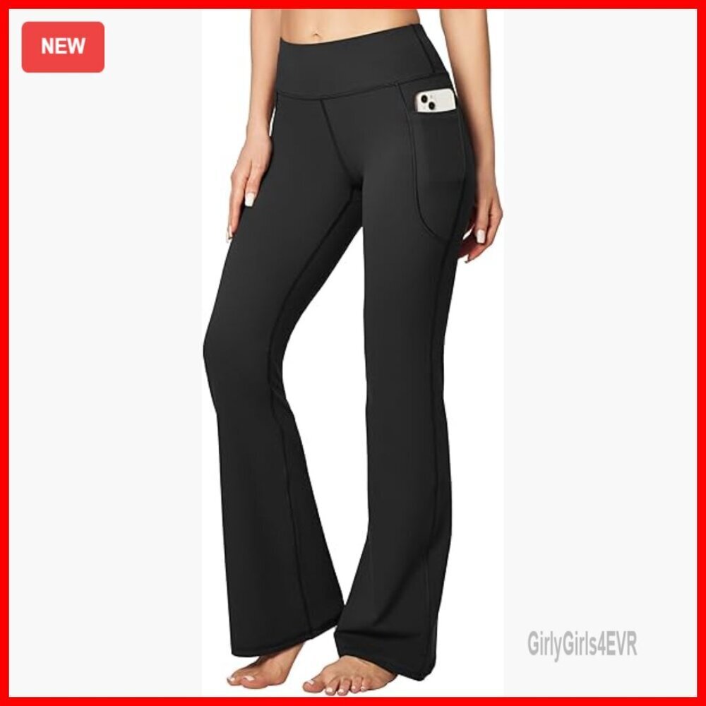 Wide Leg Yoga Pants with Pockets 30" Inseam Bootcut Flare Leggings